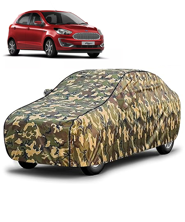 Carzex Waterproof & Heat Resistant Jungle Print Camouflage Design Car Body Cover with Mirror Pockets?For Ford Figo New